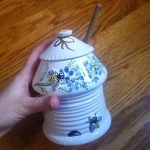 Hand crafted, hand painted, artist signed honey pot from Vieux Vallauris France